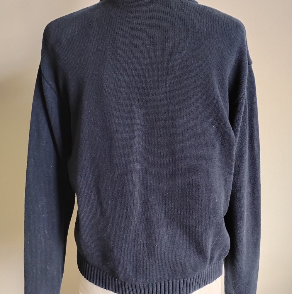 John Galt Cotton V-Neck Cardigan Sweater Navy Blue Red White Tennis Prep Sz Med - Picture 8 of 12